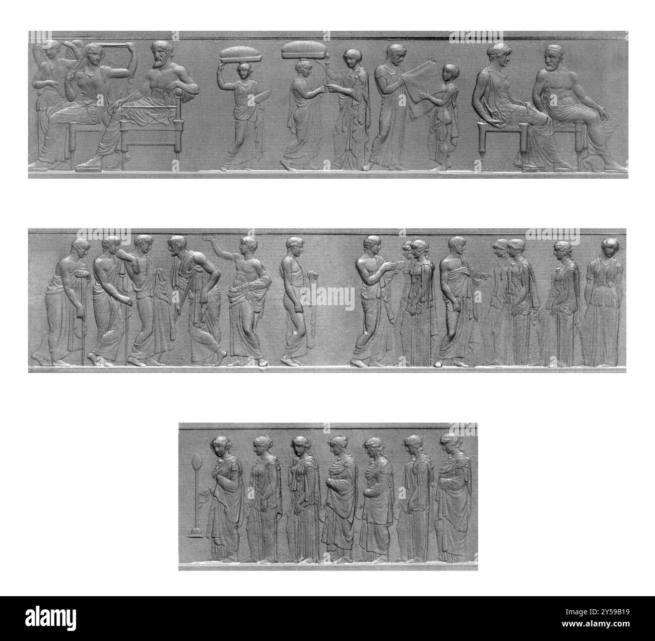 Teil des Ostfries des Parthenon auf Gravur von 1866. Gravur von A.R.Freebairn und Veröffentlichung in London von Virtue & Co Stockfoto Teil des Ostfries des Parthenon auf Gravur von 1866. Gravur von A.R.Freebairn und Veröffentlichung in London von Virtue & Co Stockfoto