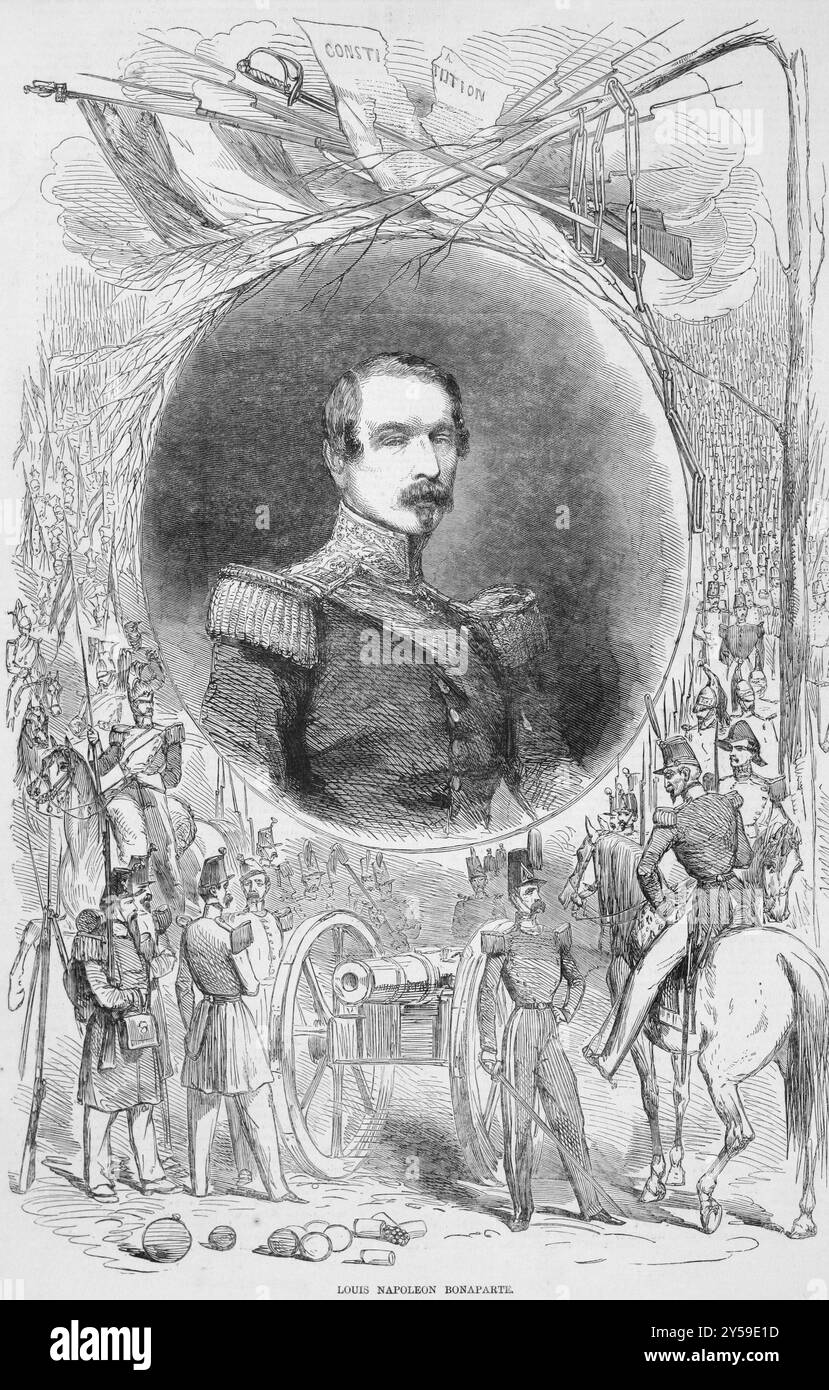 Napoleon III. Alias Louis Napoleon Bonaparte (1808-1873) über den Stich aus den 1800er Jahren Präsident der Zweiten Französischen Republik und Herrscher der Zweiten Französischen Republik Stockfoto