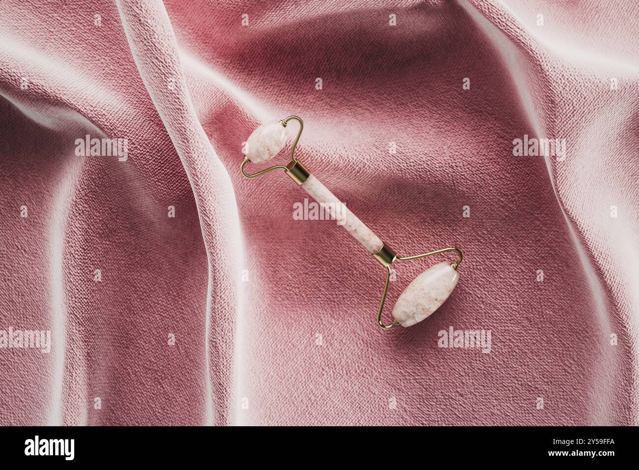 Quarz Schönheitsgesichtswalze auf rosafarbenem 3D-Rendering aus Samt Stockfoto
