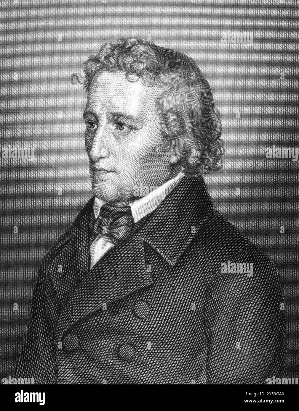 Jacob Grimm (1785-1863) über den Stich von 1859. Deutscher Philologe, Jurist und Mythologe. Von unbekanntem Künstler graviert und in Meyers Konvers veröffentlicht Stockfoto