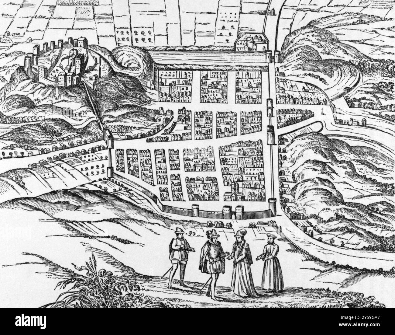 Plan von Edinburgh aus einer Auflage von Anfang 1600 Gravur von 1800 s Stockfoto