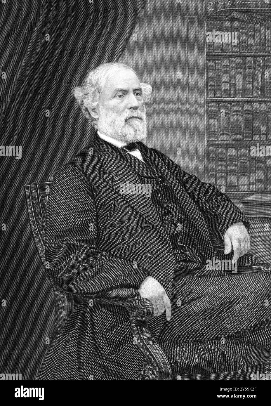 Robert Edward Lee (1807–1870) über den Kupferstich von 1873. US-amerikanischer Soldat, der vor allem als Kommandant der Konföderierten Armee von Nord-Virginia in den Amer bekannt ist Stockfoto