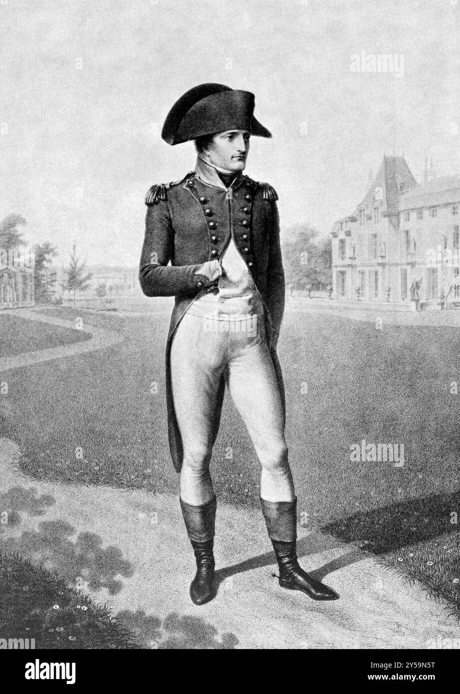 Napoleon Bonaparte (1769-1821) auf antikem Druck von 1899. Kaiser von Frankreich. Einer der brillantesten Persönlichkeiten der Geschichte, ein meisterhafter Soldat, A Stockfoto