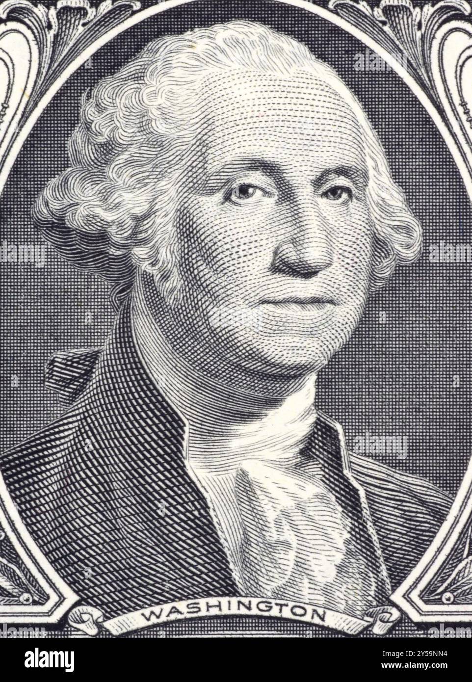 George Washington auf 1-Dollar-2006-Banknote aus den USA. Kommandeur der kontinentalen Armee im amerikanischen Revolutionskrieg 1775-1783 und erste P Stockfoto