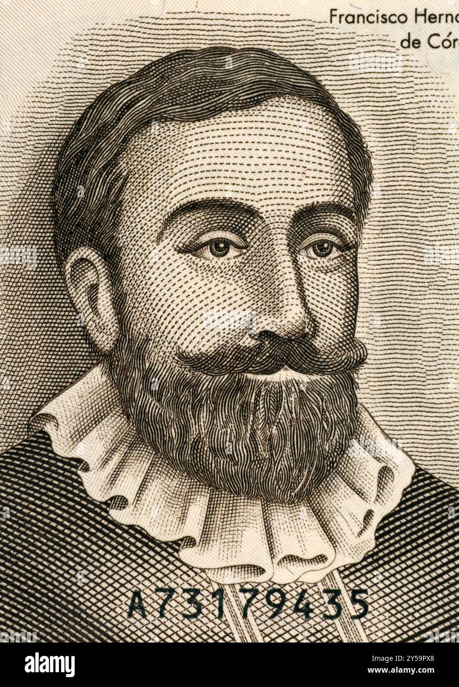 Francisco Hernandez de Cordoba (1475-1526) auf halbe Cordoba-1992-Banknote aus Nicaragua. Gründer von Nicaragua Stockfoto