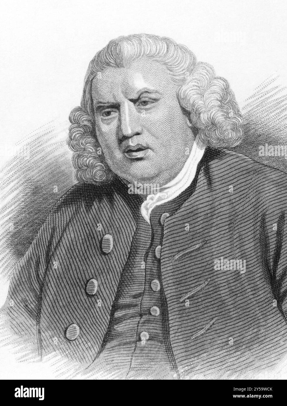 Samuel Johnson (1709-1784) über den Kupferstich aus den 1800er Jahren Englischer Autor, der als Dichter, Essayist und Moralist nachhaltig Beiträge zur englischen Literatur leistete Stockfoto