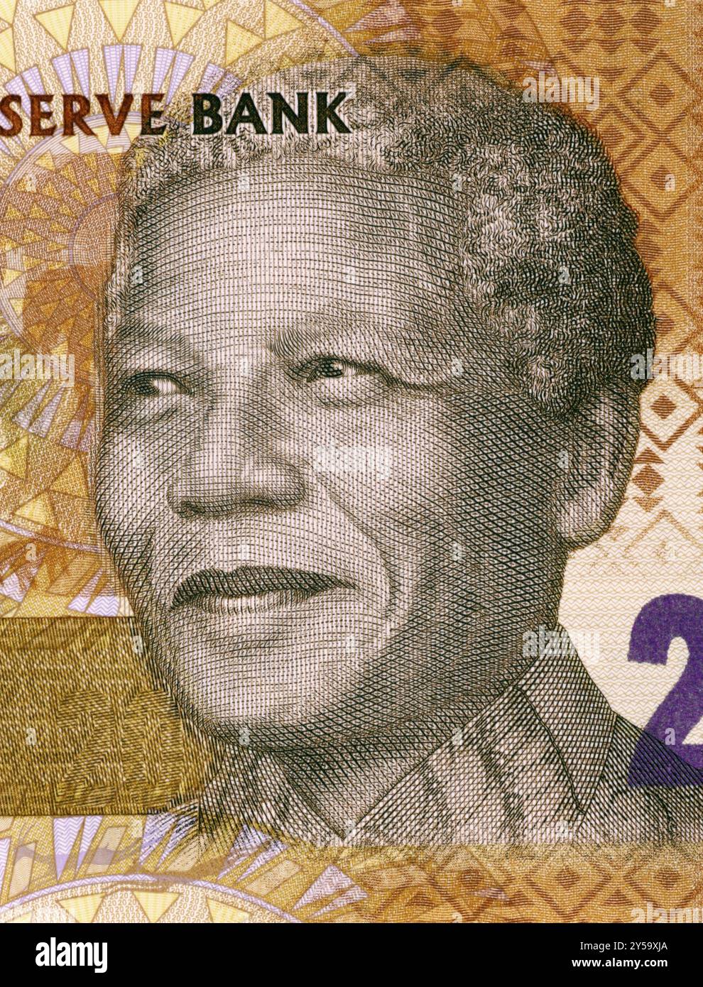 Nelson Mandela (* 1918) auf 20-Rand-2012-Banknote aus Südafrika. Südafrikanischer Anti-Apartheid-Aktivist, Revolutionär und Politiker, der gedient hat Stockfoto