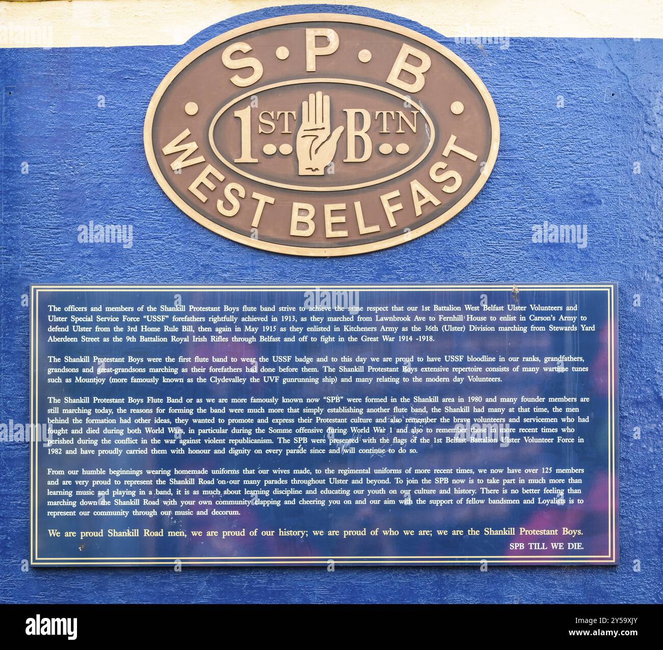 Shankill evangelischen Jungen Flöte Band Wandbild, Belfast, Nordirland Stockfoto