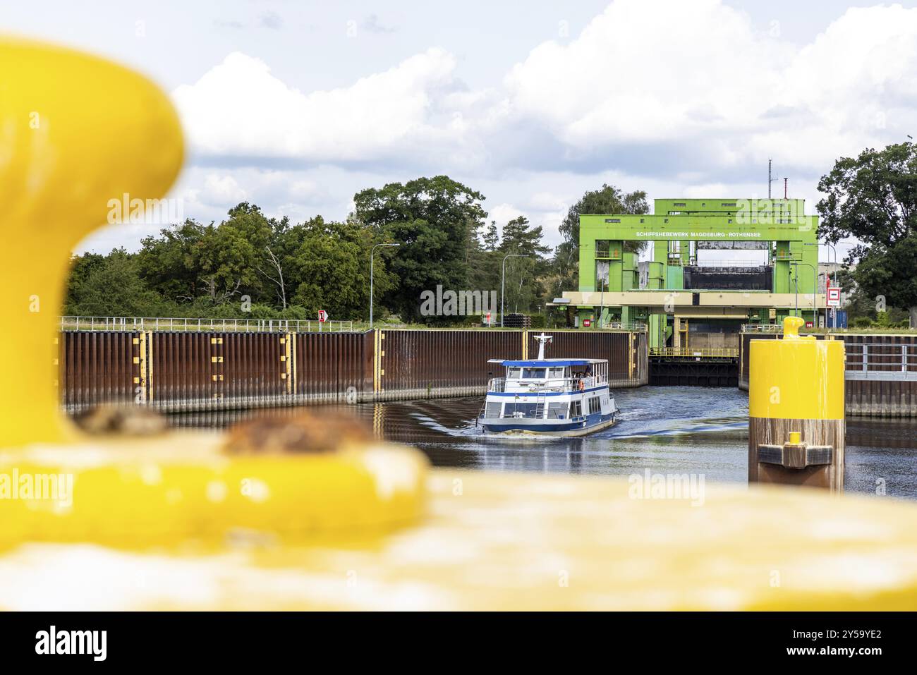 Bilder des Wasserstraßenknopfes Magdeburg Rothesee Hohenwarthe Stockfoto