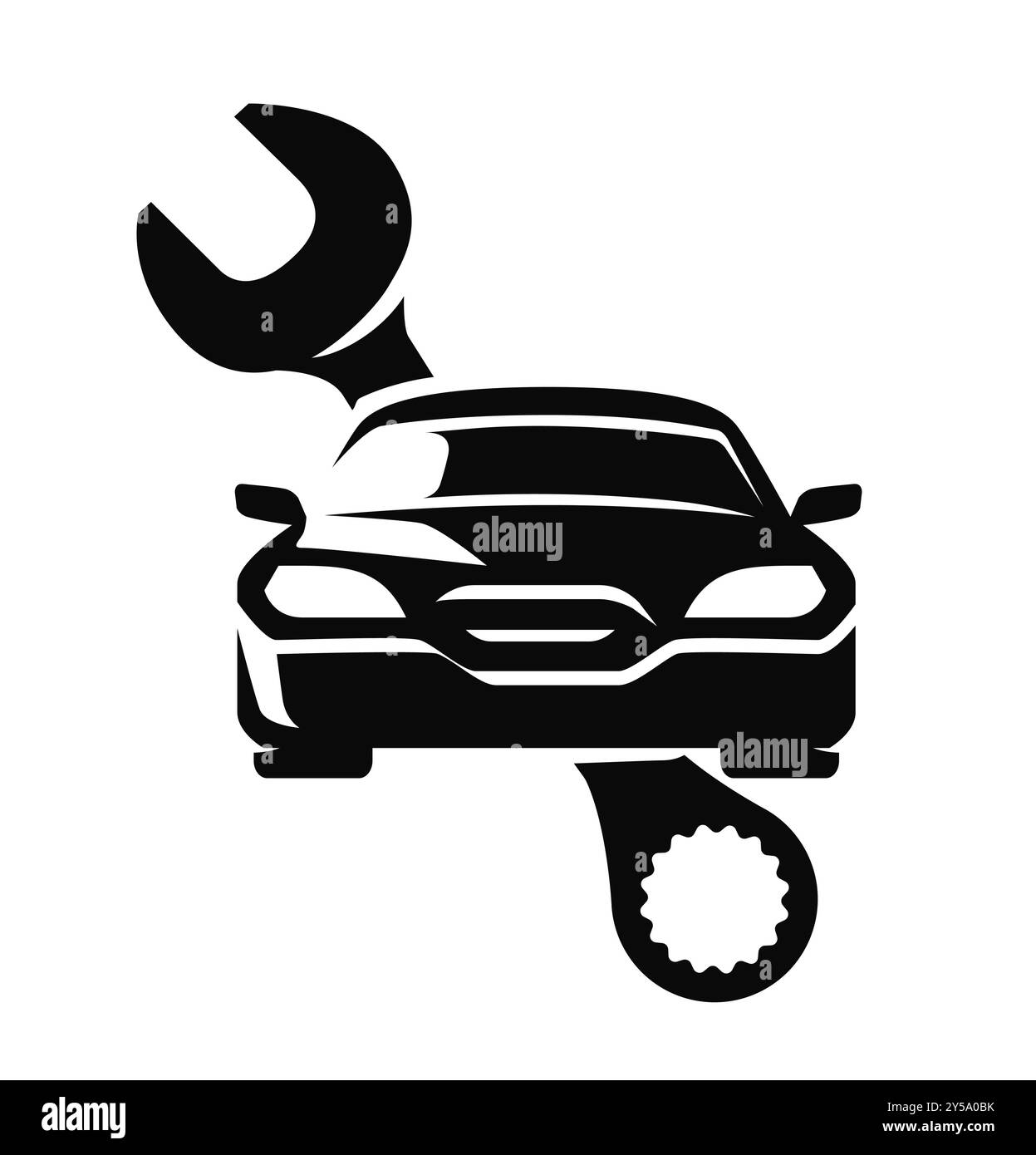 Symbol für Autoreparatur. Motorfahrzeug warten, Transportsymbol. Schwarz-weiß-Vektorillustration Stock Vektor