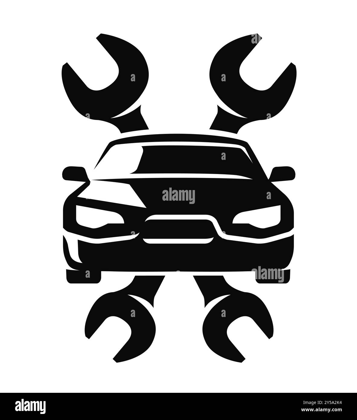 Symbol für Autoreparatur und Werkzeugschlüssel. Service Auto Shop Symbol. Schwarz-weiß-Vektorillustration Stock Vektor