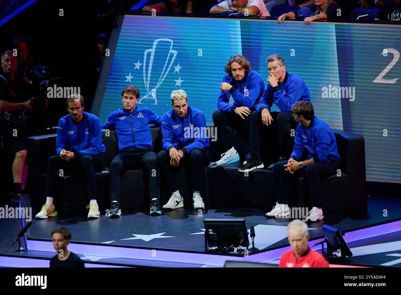 Berlin, Deutschland. September 2024. XBERLIN, DEUTSCHLAND - 20. SEPTEMBER: Team Europe trifft auf Taylor Fritz und Ben Shelton von Team World beim Doppelspiel der Männer am ersten Tag des Laver Cup in der Uber Arena am 20. September 2024 in Berlin. (Foto von Francisco Macia/Photo Players Images/Magara Press) Credit: Magara Press SL/Alamy Live News Stockfoto