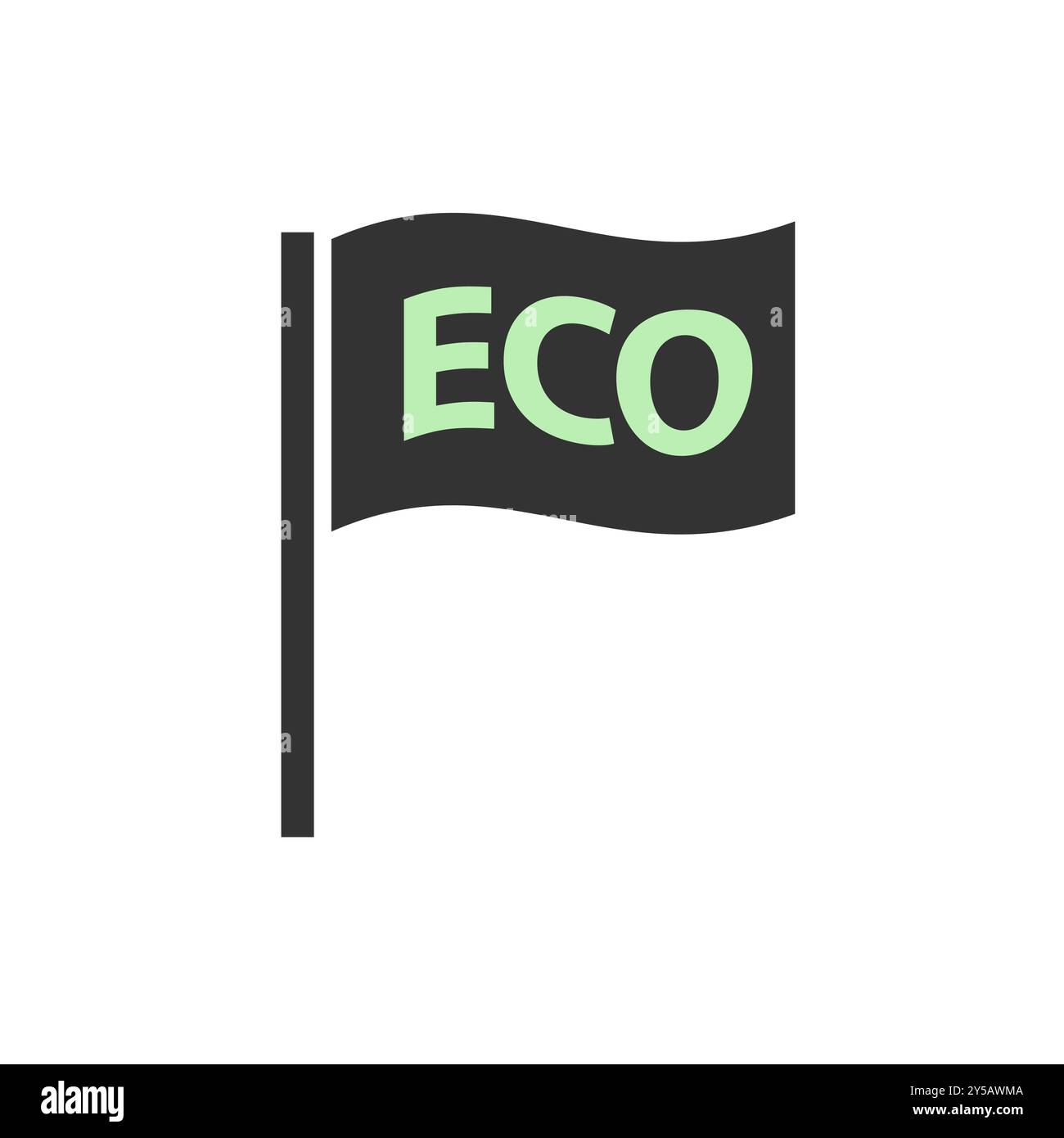Symbol für umweltfreundliche Flagge mit grünem Text auf weißem Hintergrund. Stock Vektor