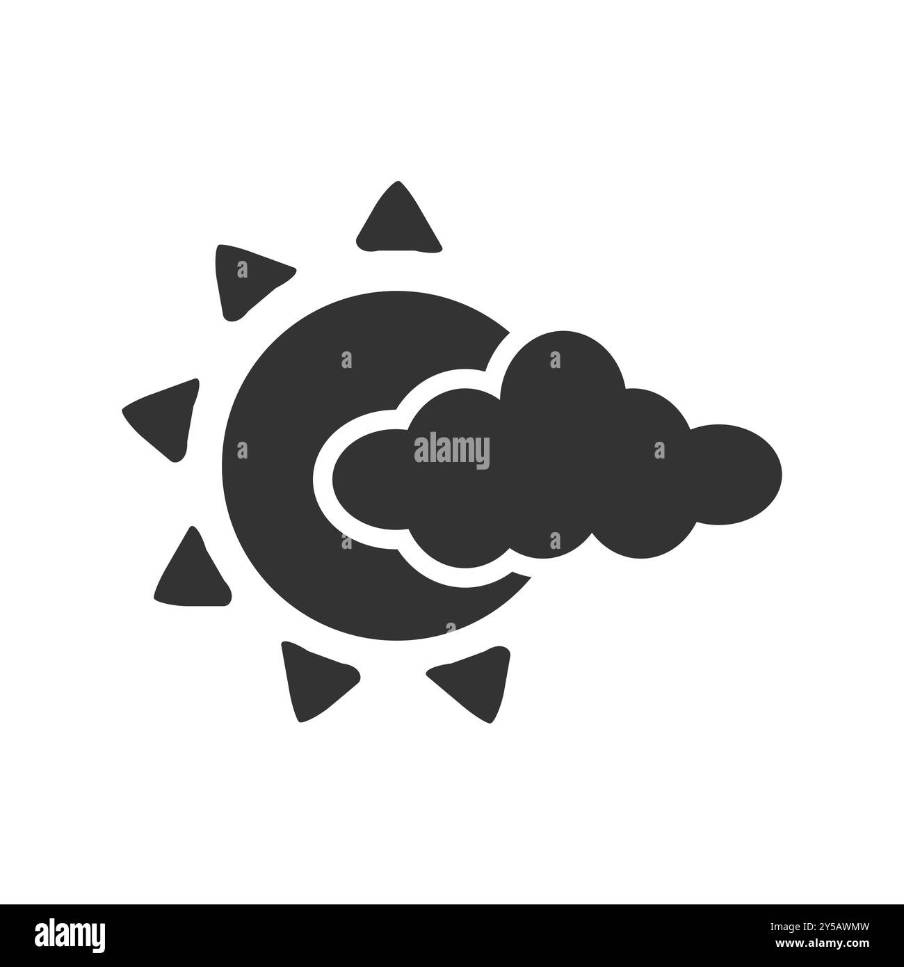 Sonne und Mond Wettersymbol mit Wolkenüberzug. Stock Vektor