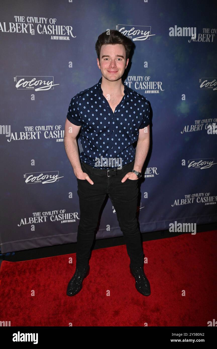 Burbank, KALIFORNIEN USA – 7. September 2024: Chris Colfer nimmt an der Eröffnungsnacht von The Civility of Albert Cashier im Colony Theater Teil. Stockfoto
