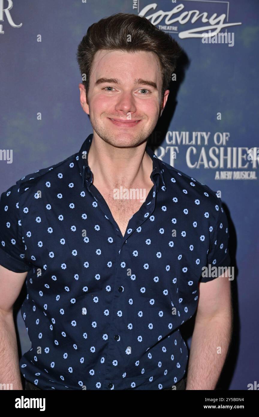 Burbank, KALIFORNIEN USA – 7. September 2024: Chris Colfer nimmt an der Eröffnungsnacht von The Civility of Albert Cashier im Colony Theater Teil. Stockfoto