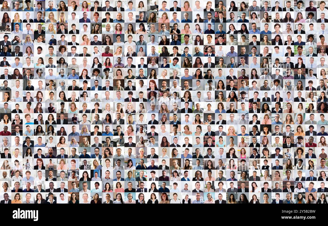 „People Faces Collage“-Set. Multikulturelle Avatargruppe Stockfoto