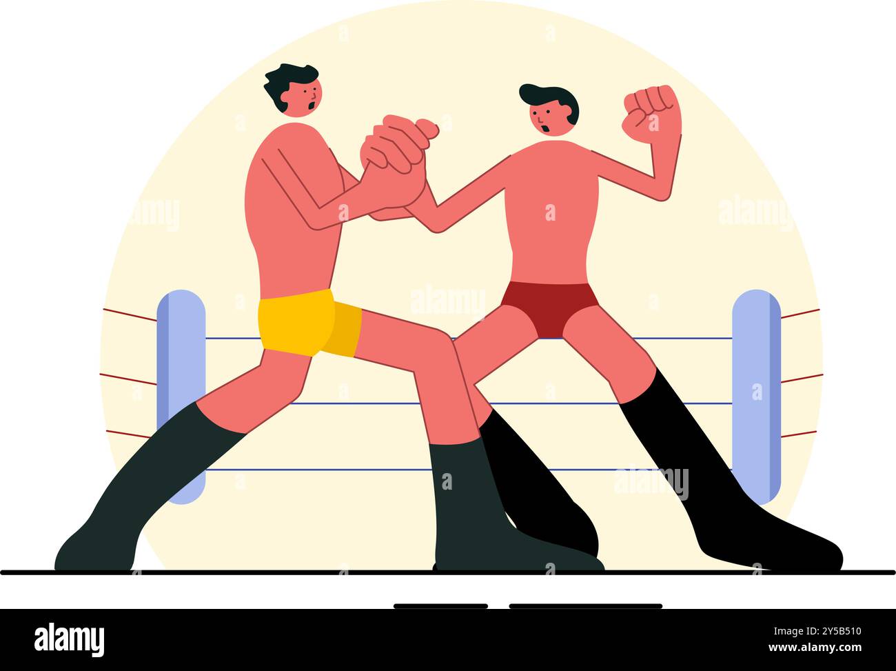 Wrestling Vektor Illustration von zwei Kämpfern in einem Boxwettbewerb oder Meisterschaftsspiel in einer Arena in einem flachen Stil Cartoon Hintergrund Stock Vektor