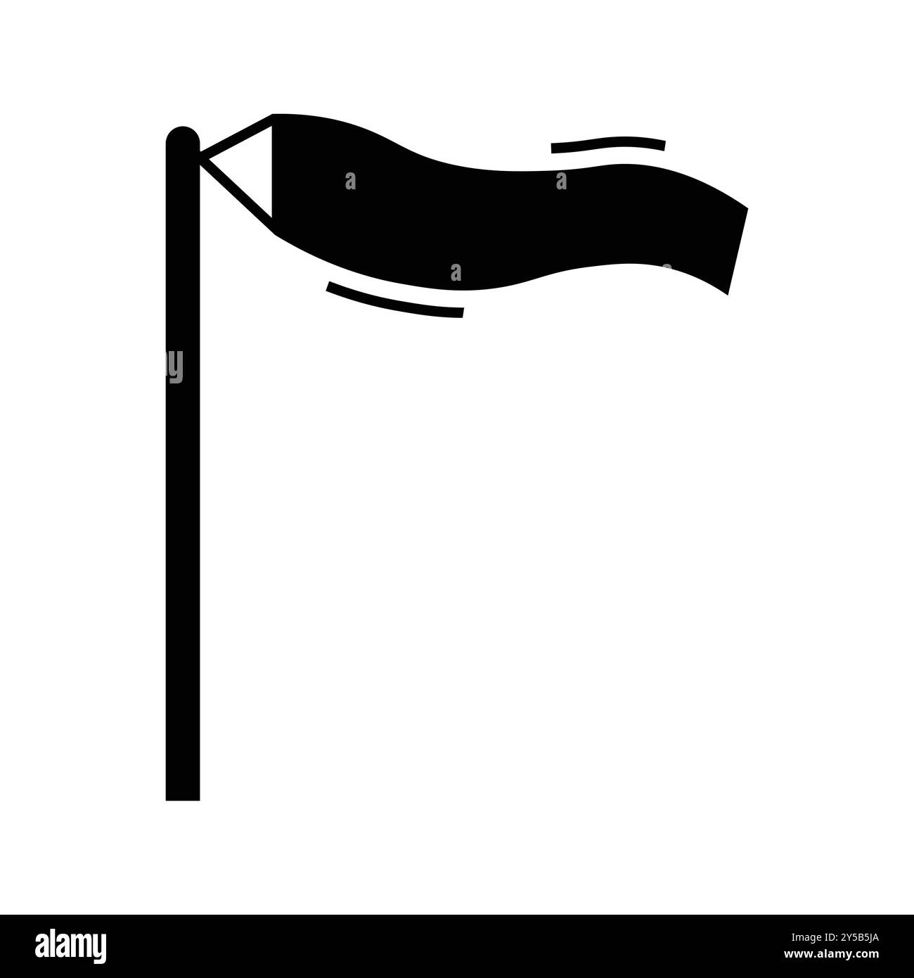 Diese minimalistische Silhouette einer Windsocke, die sich im Wind bewegt, fängt das Wesen von Outdoor-Bedingungen und Luftfahrt ein. Ideal für verschiedene Konstruktionsprojekte Stock Vektor