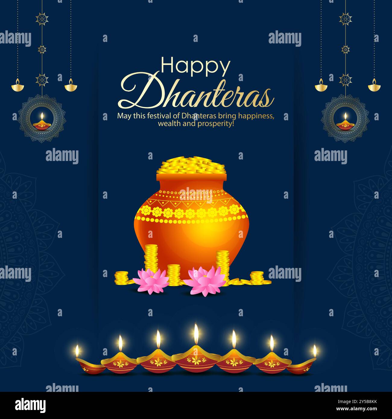 Vektor-Illustration der Vorlage für Social Media Feed von Happy Dhanteras Stock Vektor