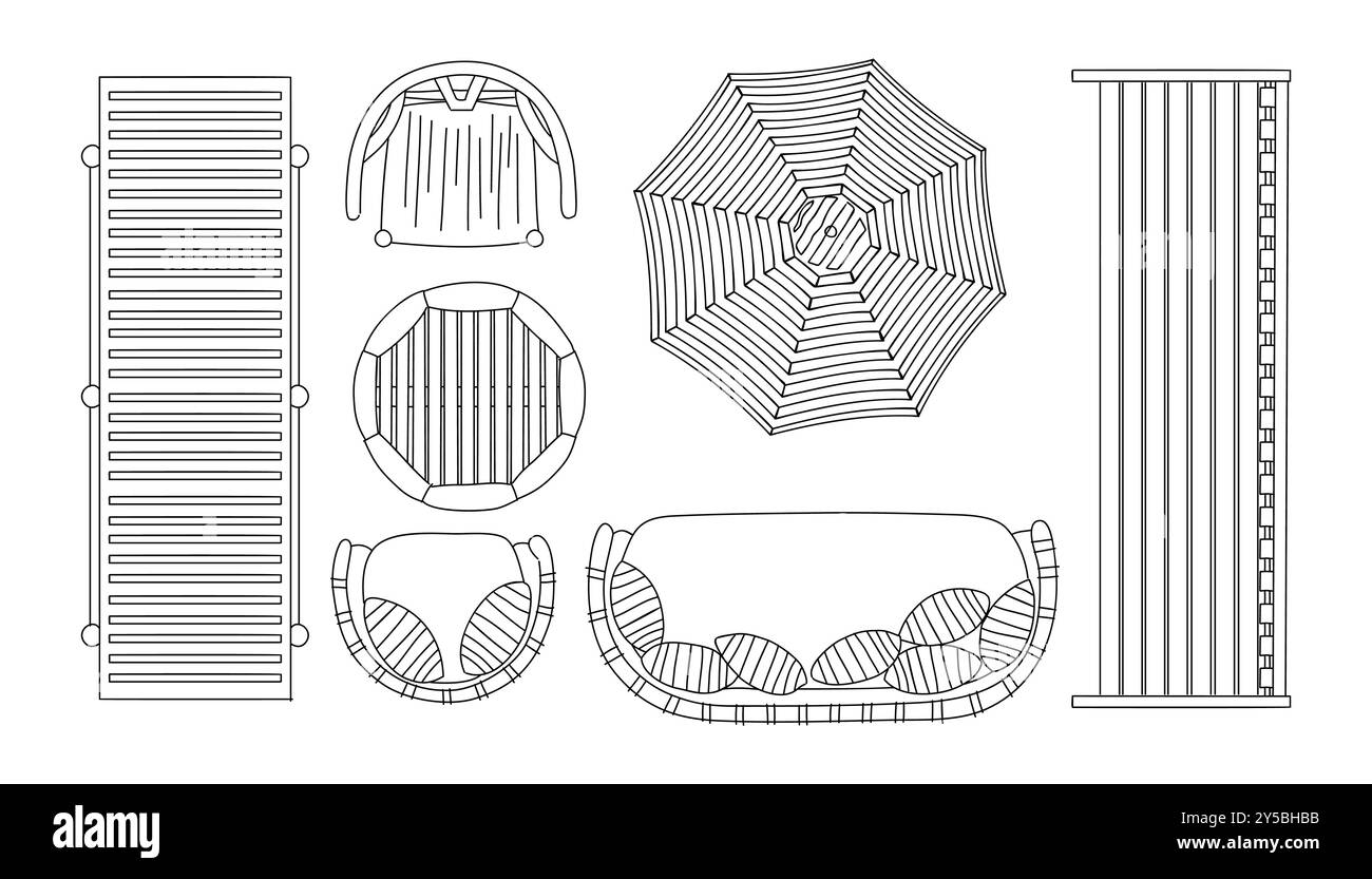 Draufsicht der Möbelsymbole für Landschaftsdesign Stock Vektor