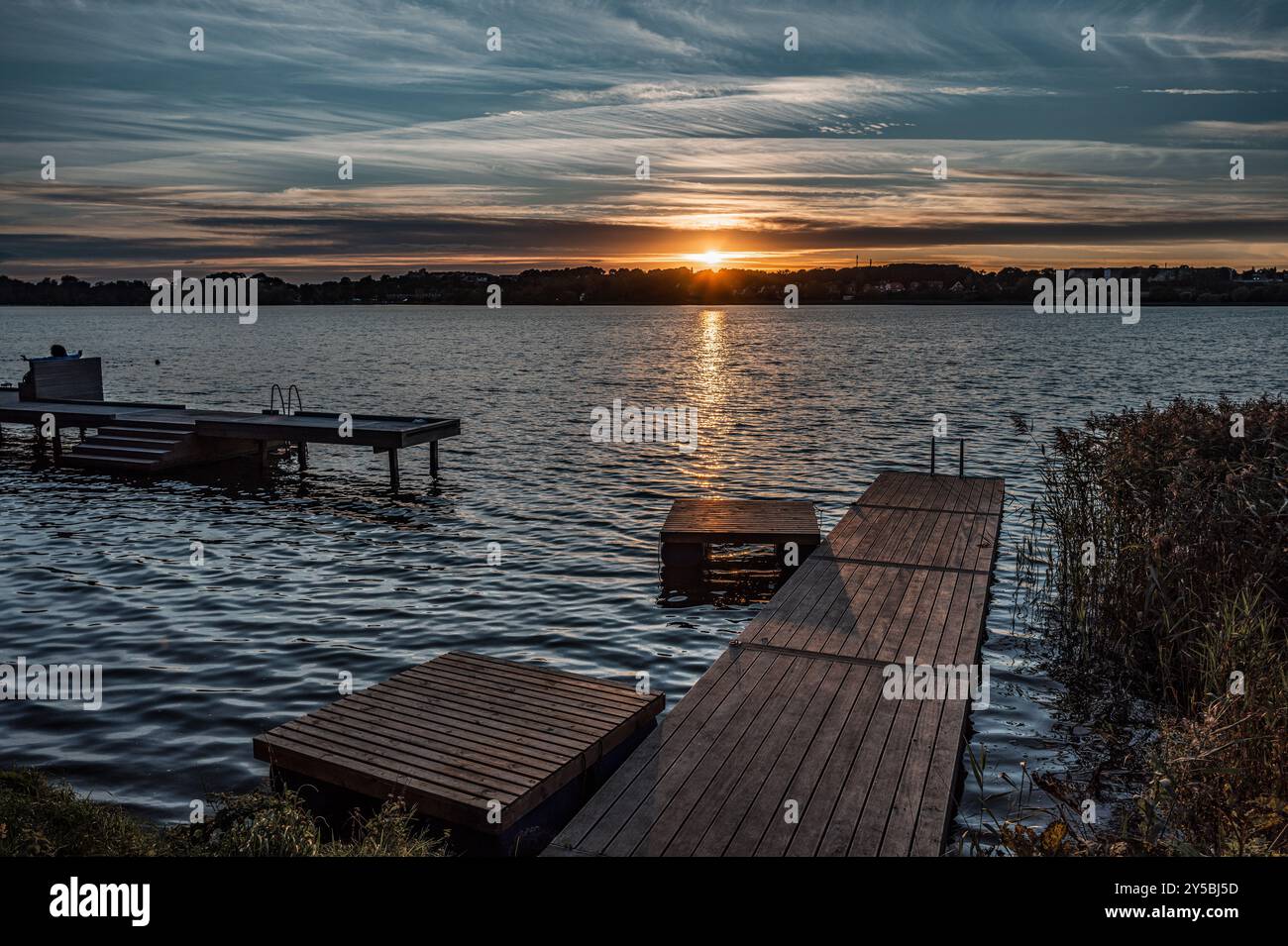 Sonnenuntergang über den Seen in Viborg, Dänemark Stockfoto