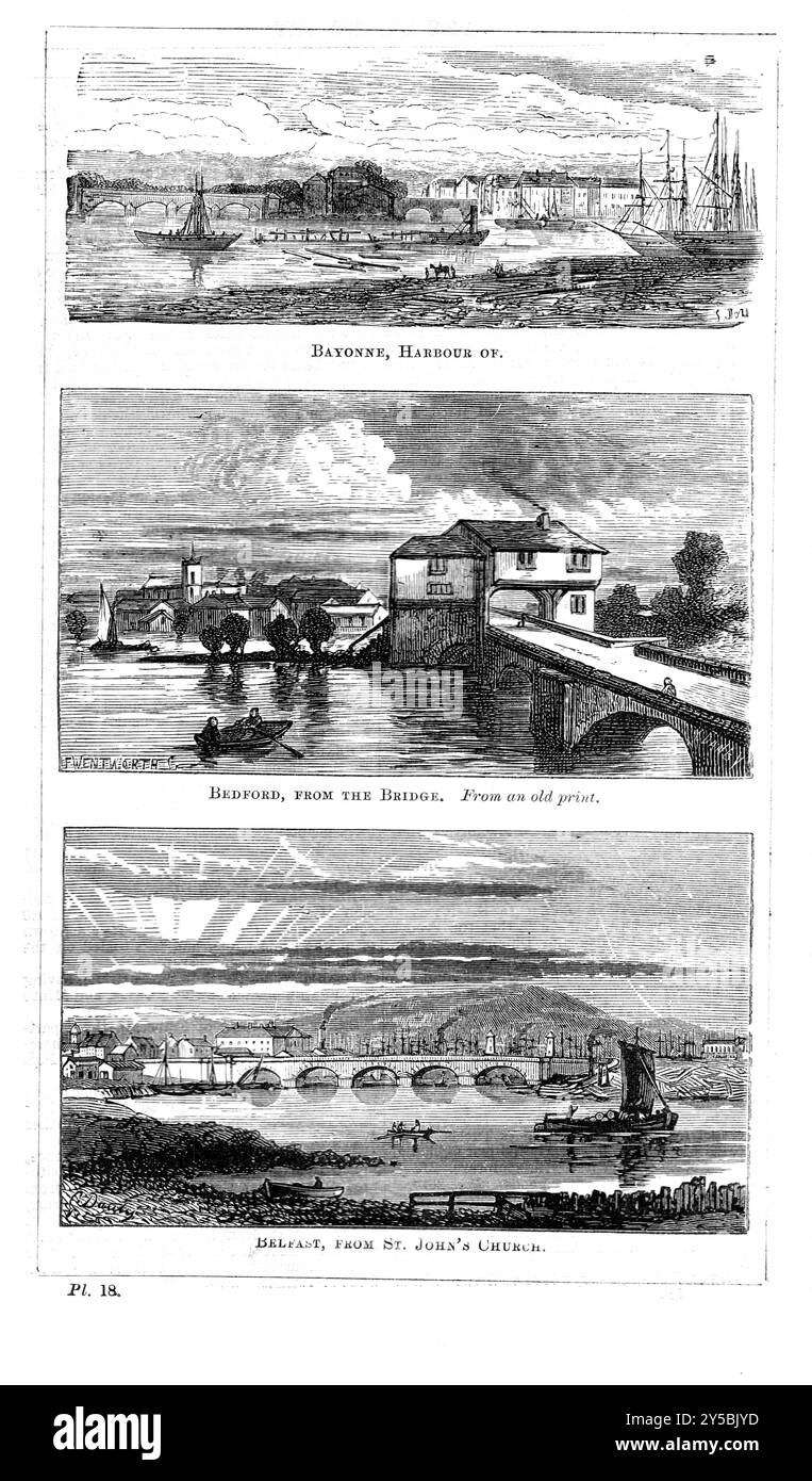 Plate 18 - Bayonne, Bedford, Belfast - BEETONS WÖRTERBUCH DER GEOGRAPHIE. A Universal Gazetteer, veröffentlicht von London Ward, Lock and Tyler 1868 Stockfoto