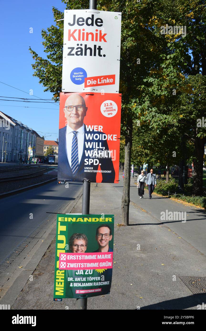 Potsdam, Deutschland - 20. September 2024 - Wahlplakate in Potsdam zur Landtagswahl 2024 Brandenburg. (Foto: Markku Rainer Peltonen) Stockfoto