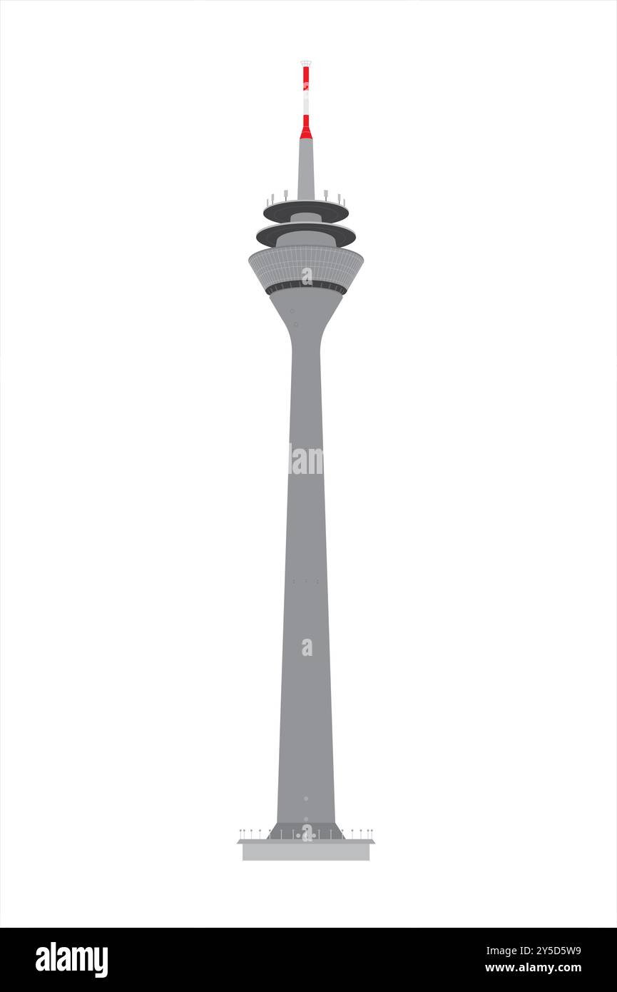 Liniendarstellung des Rheinturmgebäudes im Rheinpark in Düsseldorf Stock Vektor