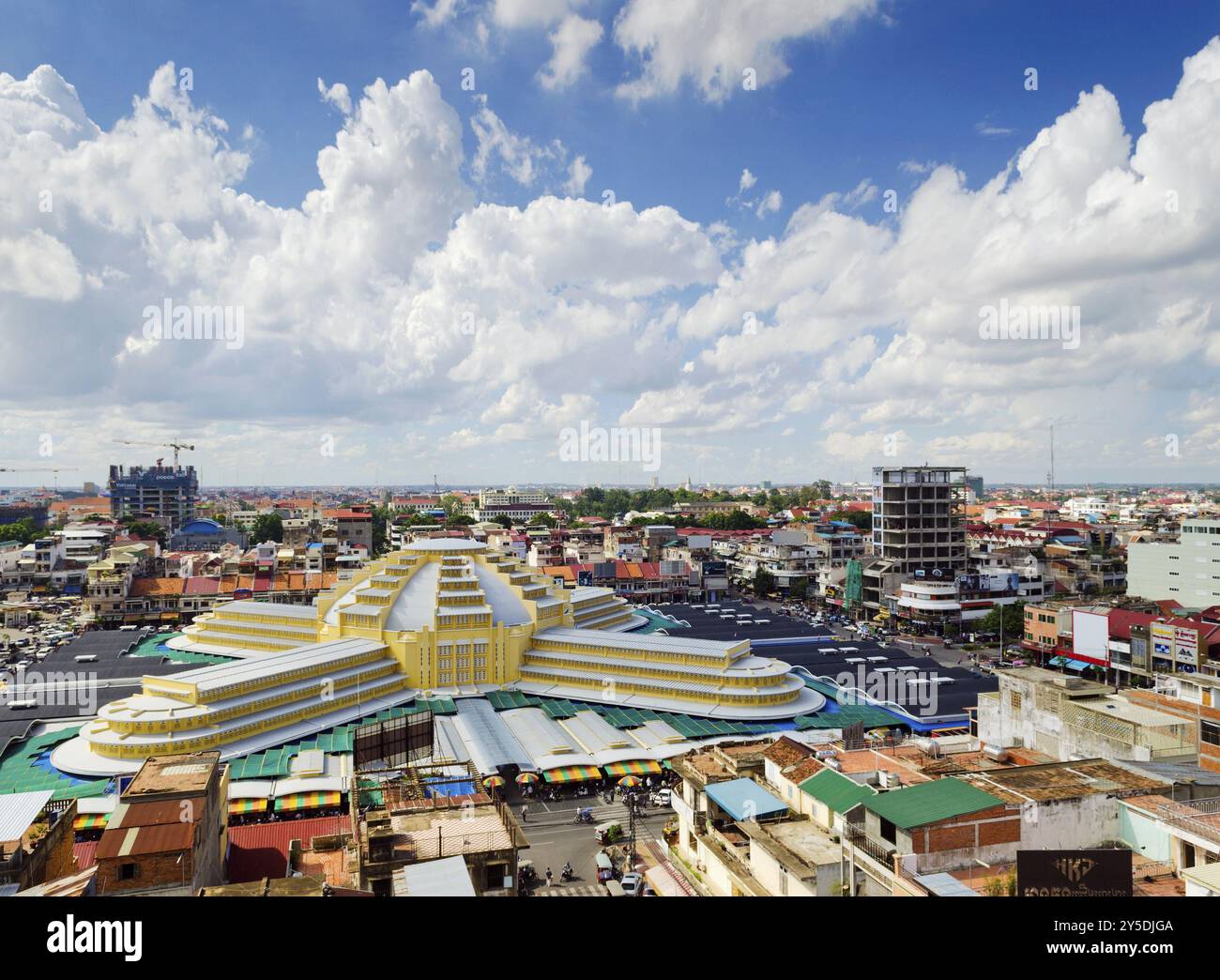 Blick auf den zentralen Markt berühmtes städtisches Wahrzeichen in phnom penh Stadt kambodscha Stockfoto