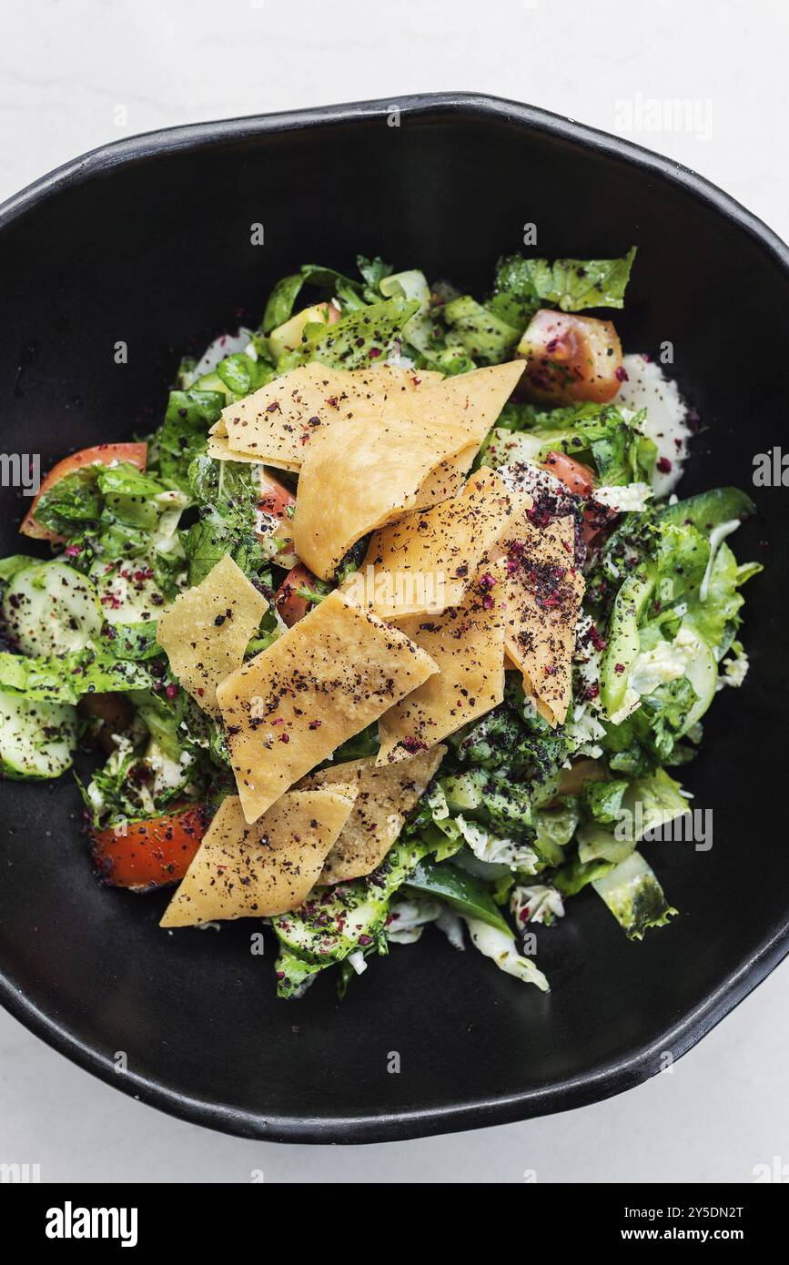 Fatoush Fattoush traditioneller klassischer, berühmter libanesischer Salat aus dem Nahen Osten Stockfoto