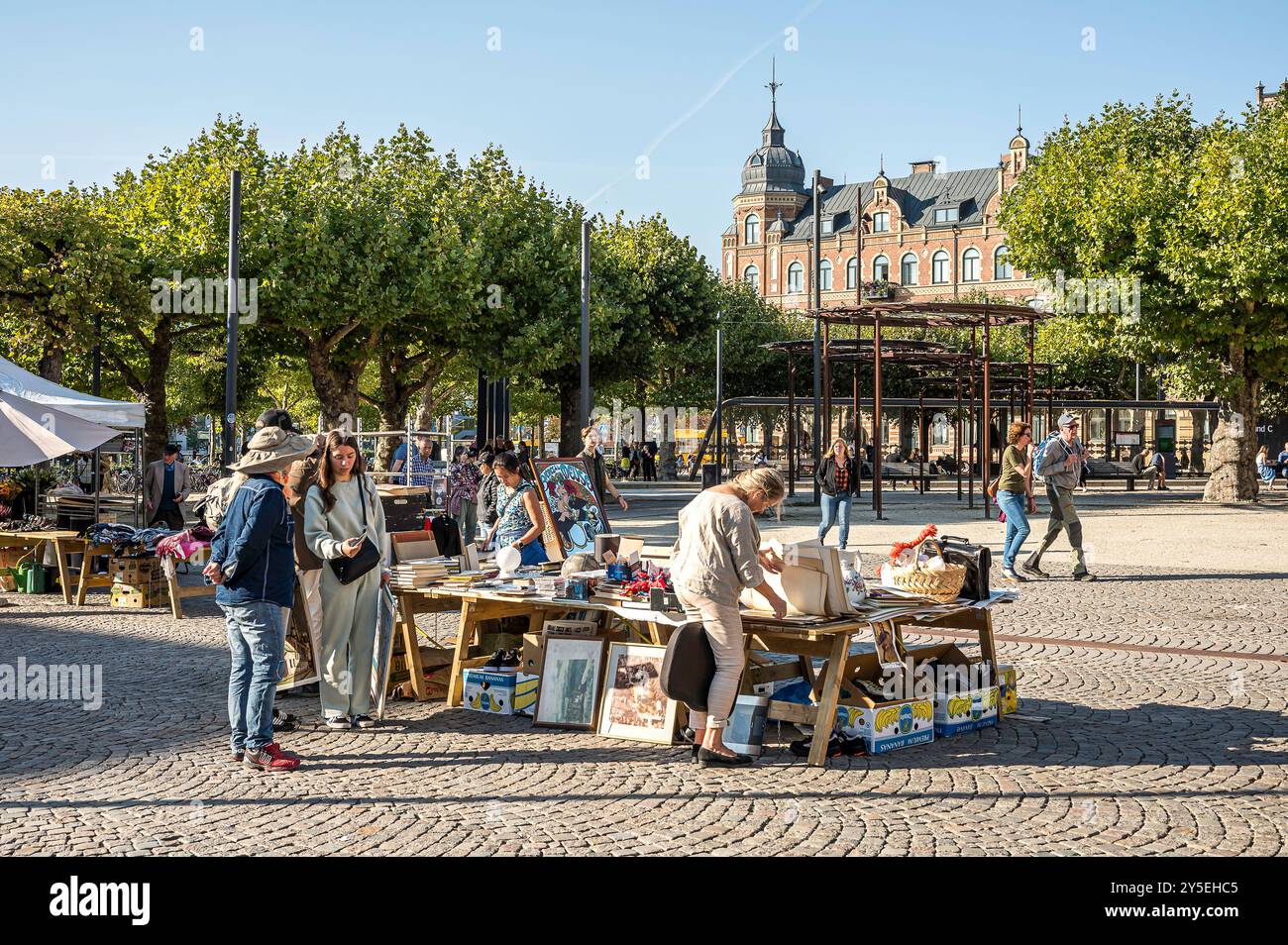 Lund, Schweden. September 2024. Während der Kulturnacht in Lund 2024 gibt es Stände auf Clemenstorget and People Buy and Sell, Lund, Schweden, 21. September 2024 Credit: Stig Alenäs/Alamy Live News Stockfoto