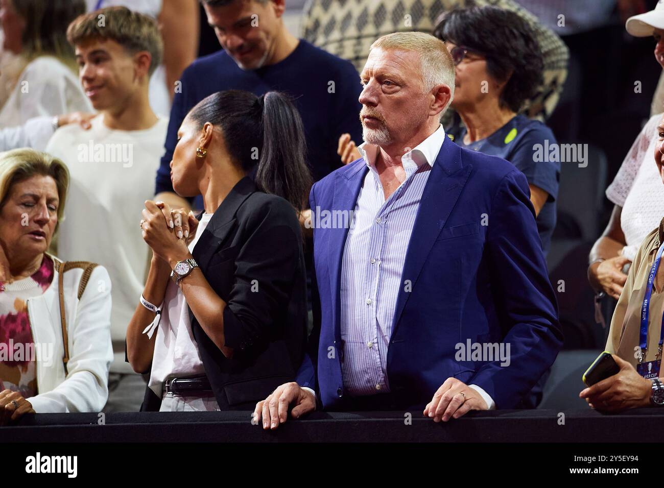 Berlin, Deutschland. September 2024. BERLIN, DEUTSCHLAND - 21. SEPTEMBER: Lilian de Carvalho Monteiro und Boris Becker schauen am 2. Tag des Laver Cup in der Uber Arena am 21. September 2024 in Berlin zu. (Foto von Francisco Macia/Photo Players Images/Magara Press) Credit: Magara Press SL/Alamy Live News Stockfoto