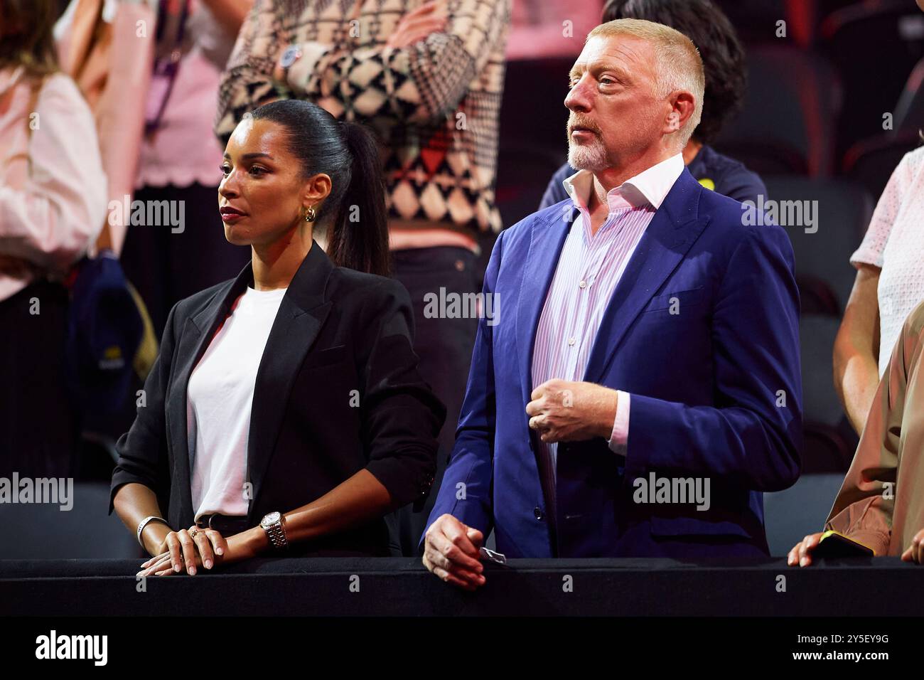 Berlin, Deutschland. September 2024. BERLIN, DEUTSCHLAND - 21. SEPTEMBER: Lilian de Carvalho Monteiro und Boris Becker schauen am 2. Tag des Laver Cup in der Uber Arena am 21. September 2024 in Berlin zu. (Foto von Francisco Macia/Photo Players Images/Magara Press) Credit: Magara Press SL/Alamy Live News Stockfoto