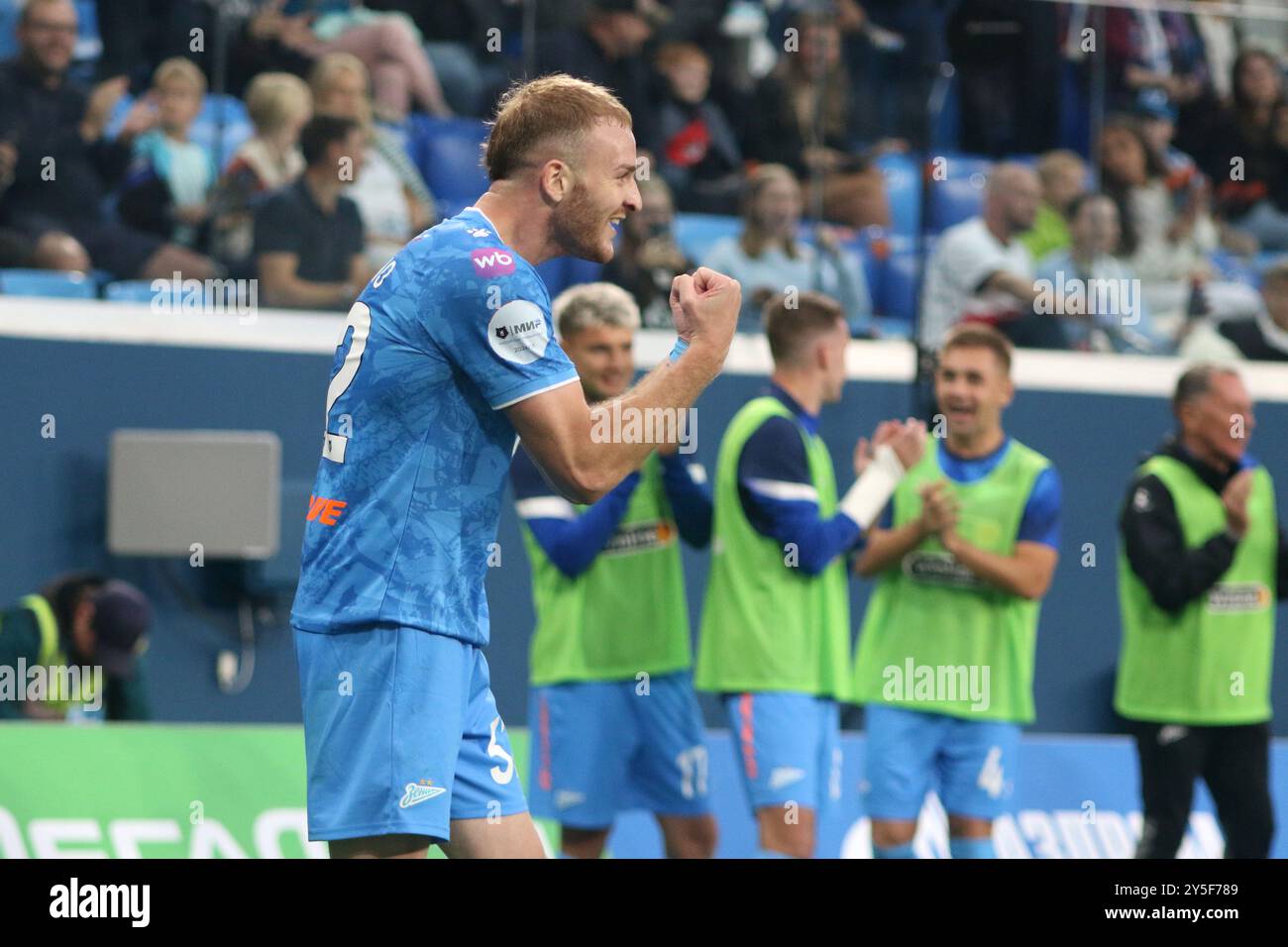 Sankt Petersburg, Russland. September 2024. Luciano Gondou (32) von Zenit reagiert während des russischen Premier League-Fußballspiels zwischen Zenit Sankt Petersburg und Fakel Woronesch in der Gazprom Arena. Endpunktzahl: Zenit 3:1 Fakel. (Foto: Maksim Konstantinov/SOPA Images/SIPA USA) Credit: SIPA USA/Alamy Live News Stockfoto