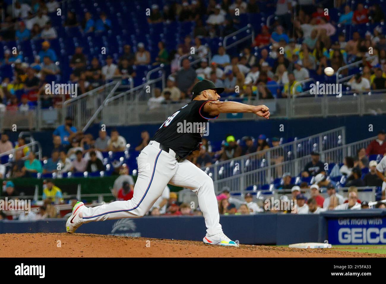 Jesus Tinoco P #38 - 25. August, Miami Marlins gegen Chicago Cubs im Loan Depot Park am 25. August 2024 in Miami, Florida. (Foto: Chris Arjoon) Stockfoto