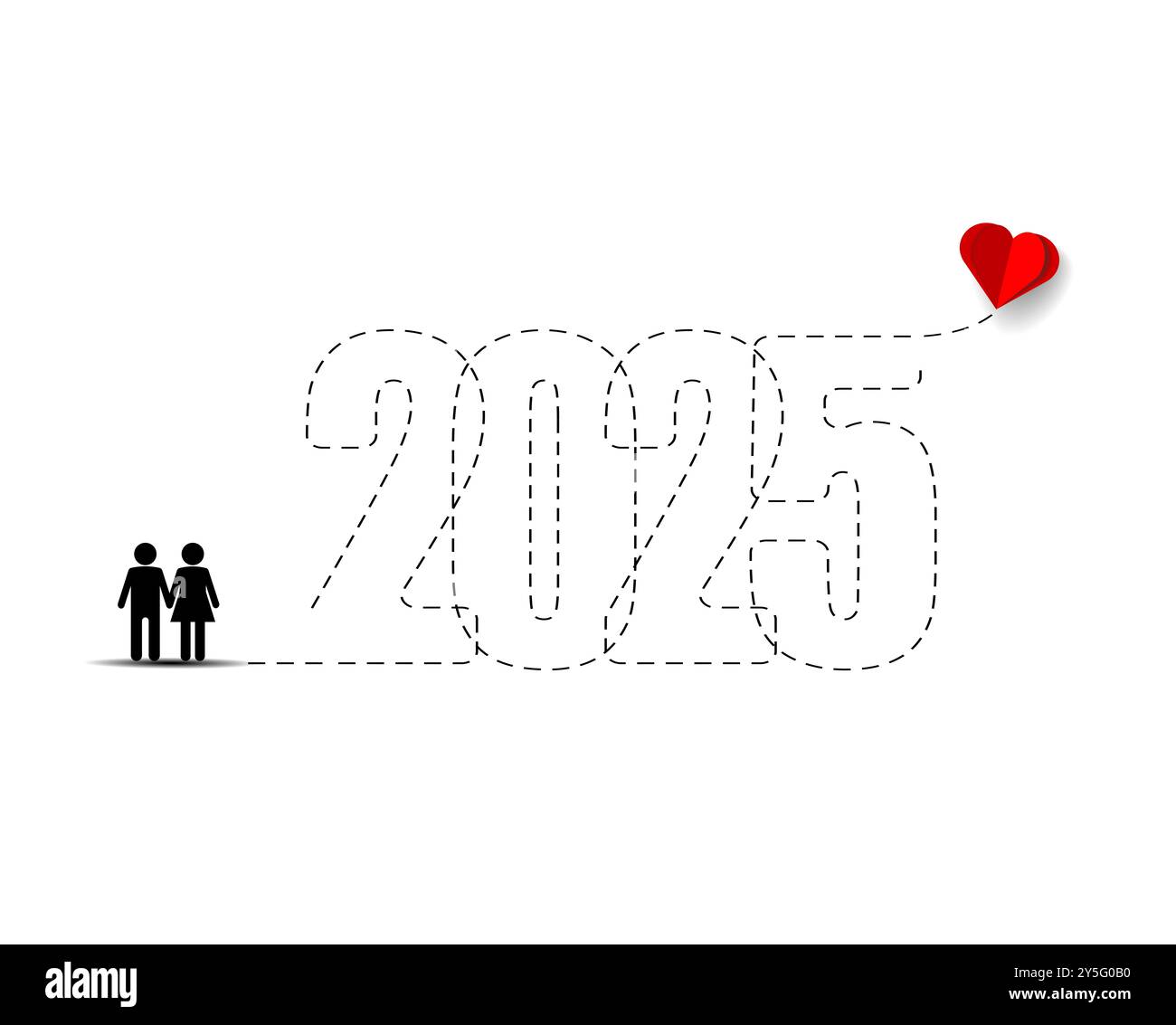 Frohe Weihnachten und Neujahrskonzept, Liebe ins neue Jahr 2025. Stockfoto