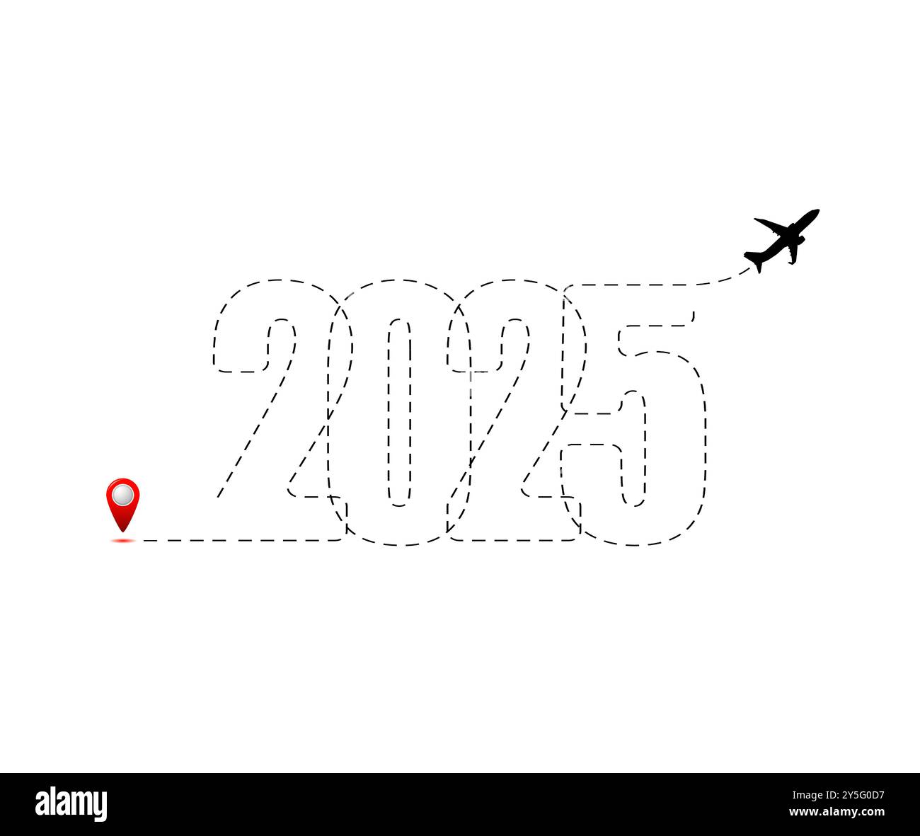 Frohe Weihnachten und Happy New Year Konzept, Reiseziel mit Reiseplan 2025. Logo für Neujahrsreise. Stockfoto
