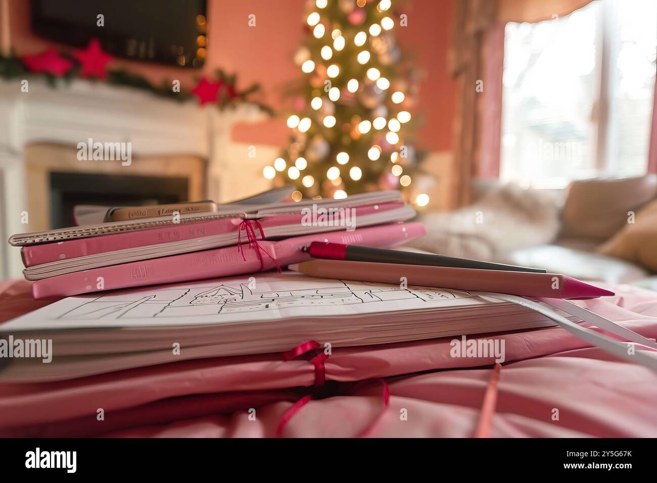 Entdecken Sie die Freude an weihnachten mit festlichen Malbüchern für kreativen weihnachtsspaß Stockfoto