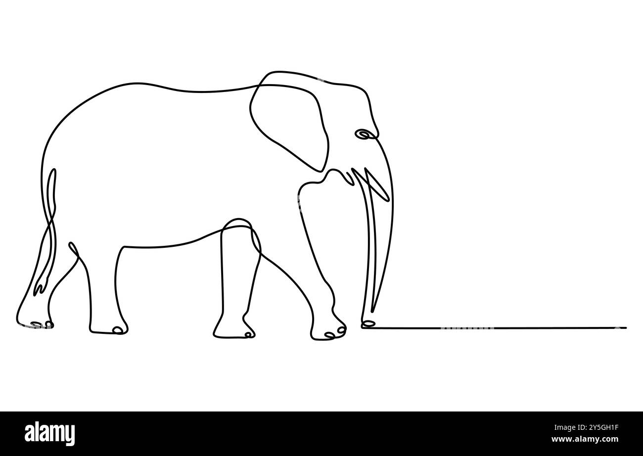 Fortlaufende Linie des Gehenden stehenden Elefanten. Eine einzige einzeilige Kunst des wilden Elefanten. Vektor-Illustration, Elefant eine Linie. Elefant mit Baby-Symbol Stock Vektor
