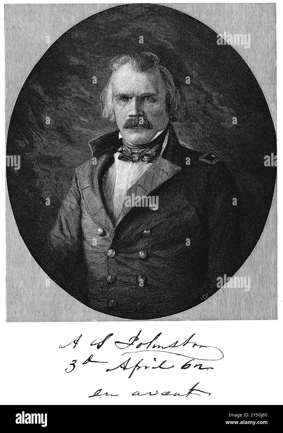 Albert Sidney Johnston (1803-1862) - Porträt, historischer Stich Stockfoto