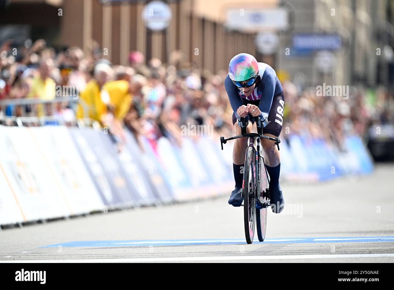 Zürich, Schweiz. September 2024. US Chloe Dygert wurde im Einsatz beim Frauen-Elite-Einzelzeitfahren bei den UCI Road and Para-Cycling Road World Championships 2024 am Sonntag, den 22. September 2024, in Zürich, Schweiz. Die Welten finden vom 21. Bis 29. September statt. BELGA FOTO JASPER JACOBS Credit: Belga News Agency/Alamy Live News Stockfoto