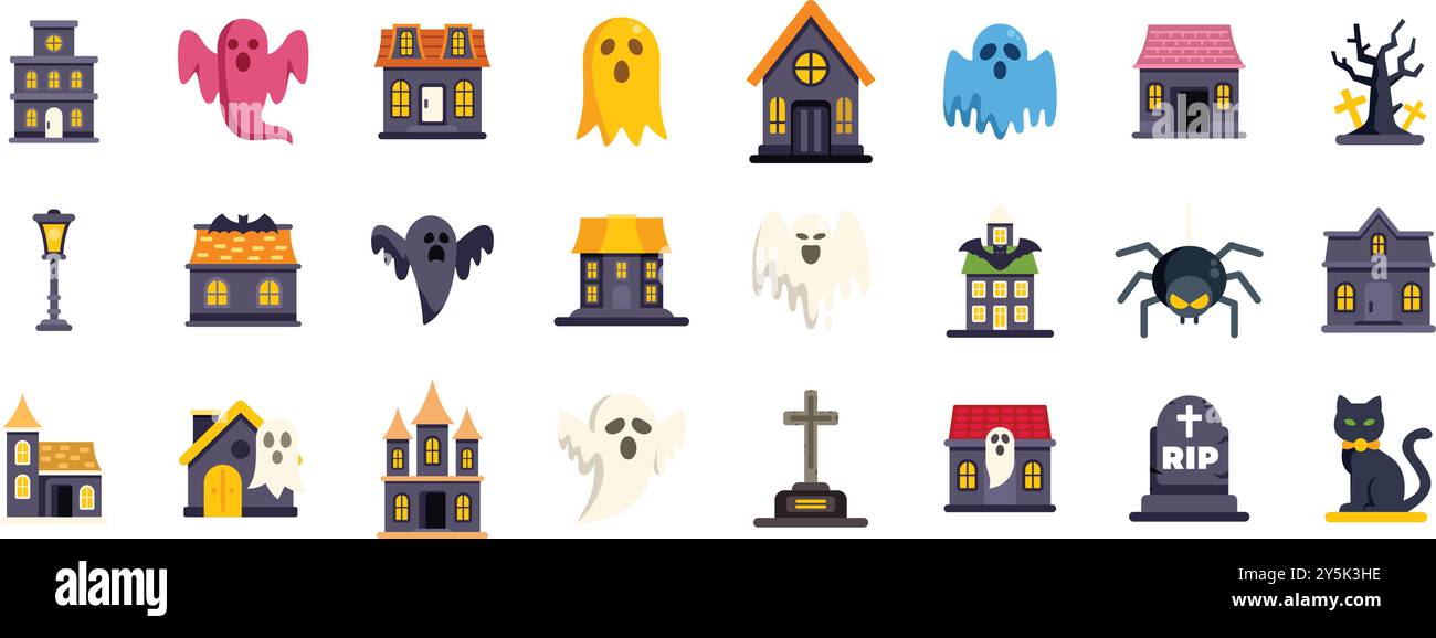 Dieses Vektor-Illustrationsset enthält gruselige Symbole, die perfekt für halloween-Projekte geeignet sind Stock Vektor