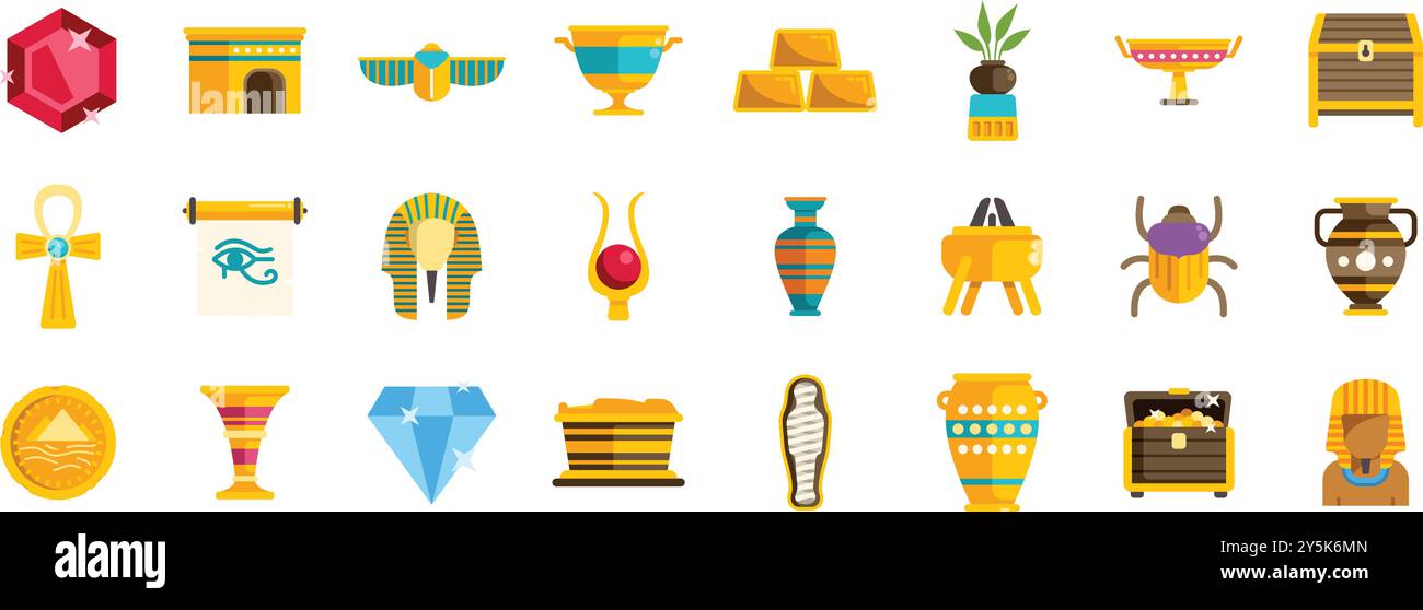 Dieses Set von Symbolen repräsentiert das antike ägypten mit seinen bekanntesten Symbolen Stock Vektor