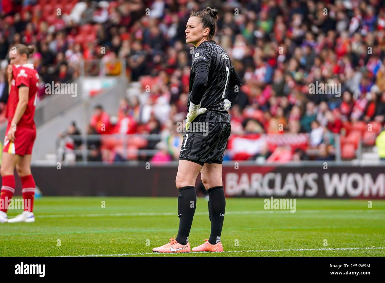 St Helens, Großbritannien. Sonntag, 22. September 2024, Barclays Women’s Super League: Liverpool gegen Leicester City im St. Helens Stadium. Rachael Gesetze während des Spiels. James Giblin/Alamy Live News. Stockfoto