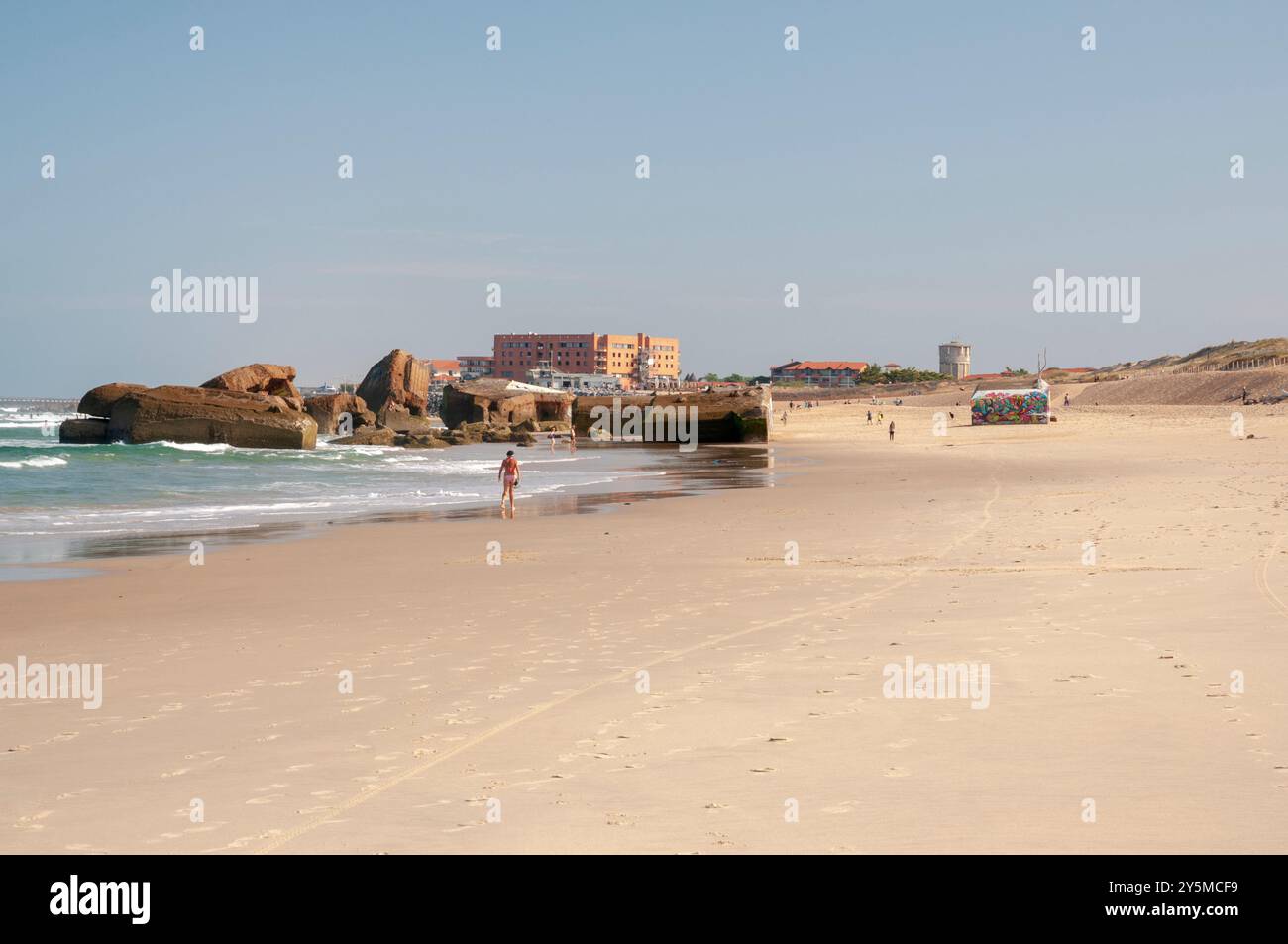 Bunker aus dem 2. Weltkrieg am Strand La Piste, Capbreton, Golf of Gascogne, Landes (40), Region Nouvelle-Aquitaine, Frankreich Stockfoto
