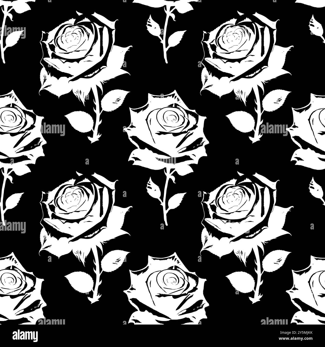 Schwarz-weiß, nahtloses Muster aus Rosenblumen, Struktur, Design Stockfoto
