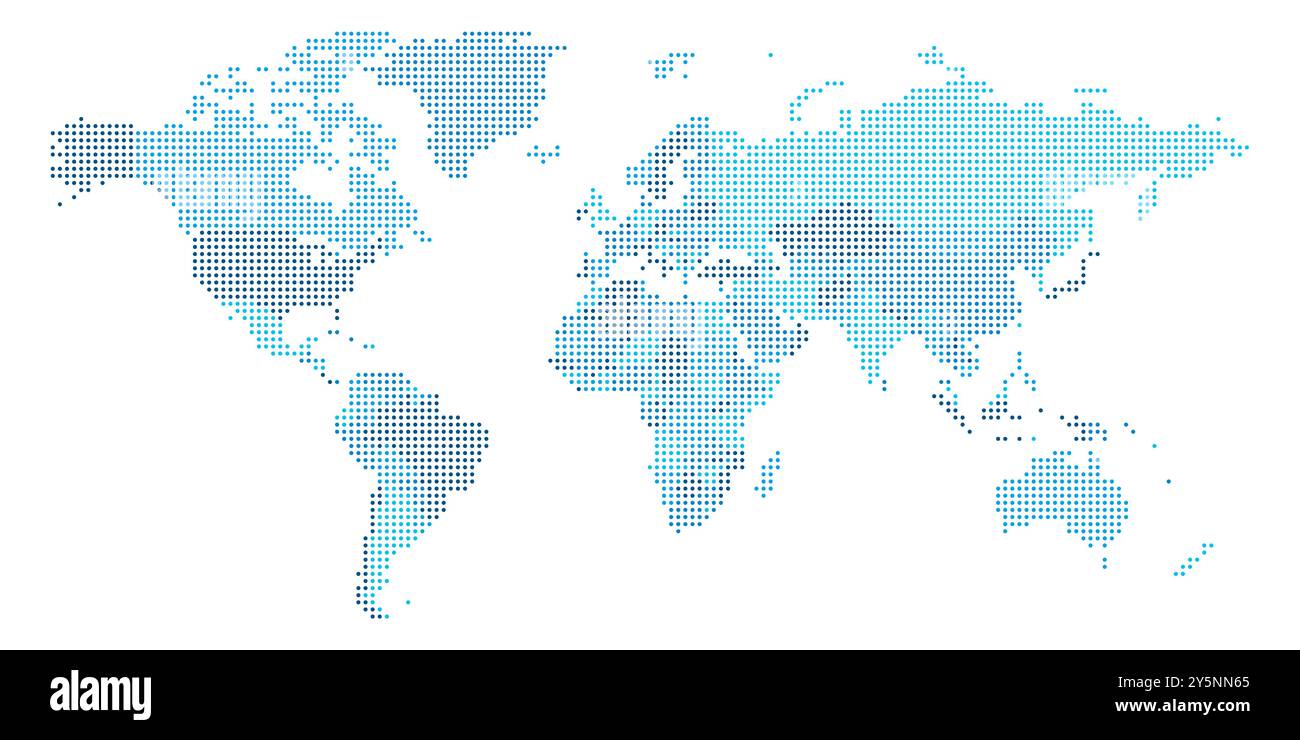 Eine politische Weltkarte mit farbenfrohen Punktmustern hebt verschiedene Länder und Regionen hervor. Diese künstlerische Darstellung ist visuell ansprechend und informativ. Stock Vektor