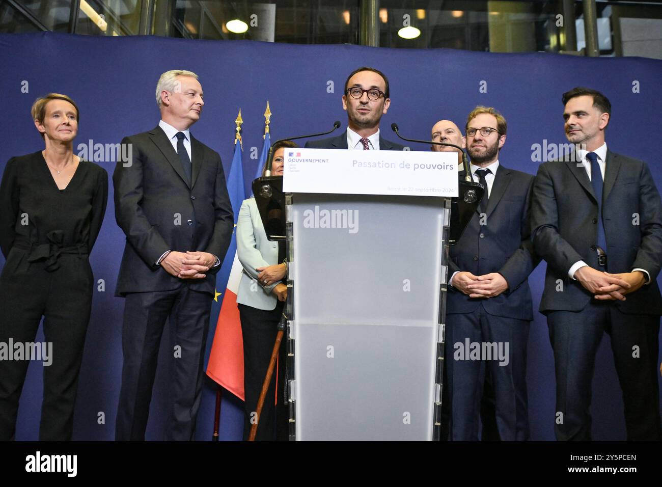 Paris, Frankreich. September 2024. Der stellvertretende französische Minister für öffentliche Finanzen Thomas Cazenave hält am 22. September 2024 eine Rede im französischen Ministerium für Wirtschaft, Finanzen und industrielle und digitale Souveränität in Paris. Foto: Firas Abdullah/ABACAPRESS. COM Credit: Abaca Press/Alamy Live News Stockfoto