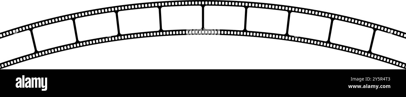Leerer, bogenförmiger Filmstreifen. Video- oder Fotokamera-Bandvorlage isoliert auf weißem Hintergrund. Storyboard-Layout. Rahmen für fotografische Collage. Kinematographiekonzept. Vektorgrafik. Stock Vektor